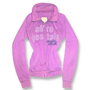 Y2K Vintage Purple Aeropostale Spellout Zip Up Sweatshirt